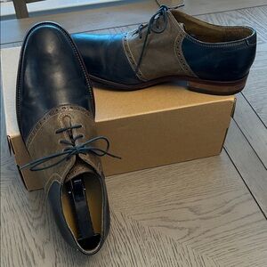 Cole Haan Two-Tone Leather Oxford Dress Shoes - Navy and Taupe